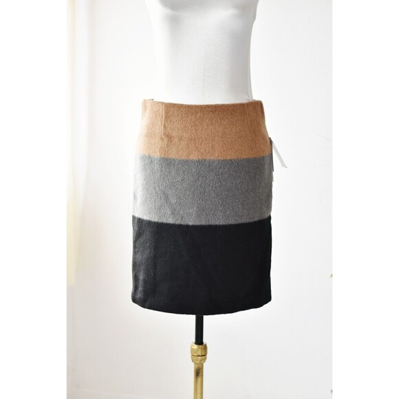 Amanda + Chelsea Pencil Skirt Woman's S Black Tan Colorblock Fuzzy Mohair NWT - Picture 1 of 9